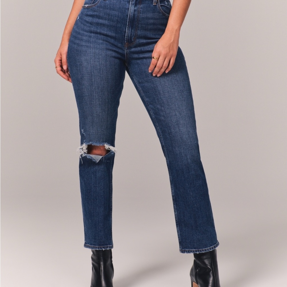 Abercrombie & Fitch Curve Love High Rise Dark Blue Ankle Straight Jeans